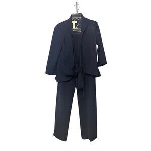 Liz Claiborne Womens Size 10 Two-Piece Set Navy Pinstripe Wrap Jacket and Pants